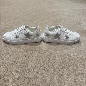 White Sneakers with Silver Star Accents